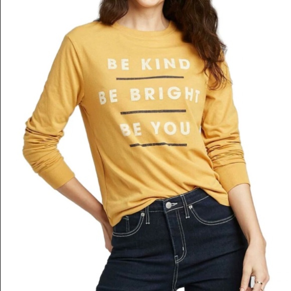Womens Zoe + Liv Long Sleeve Gold Yellow Be Kind Be Bright Be You